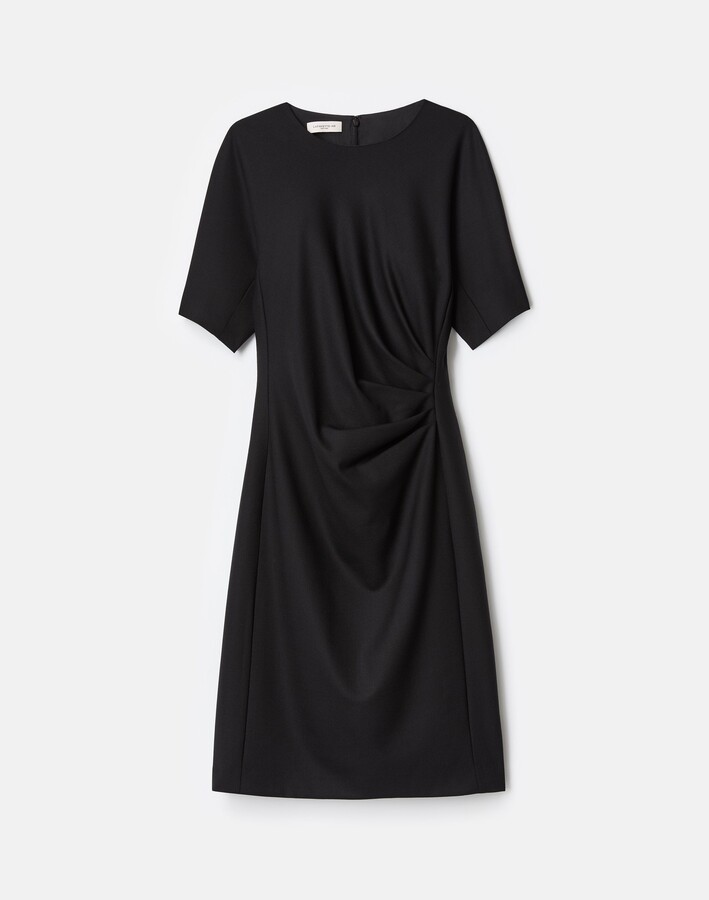 Responsible Stretch Wool Pleated Waist Short Sleeve Dress
