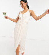 Thumbnail for your product : TFNC Petite bridesmaid satin halterneck top maxi dress in light blush