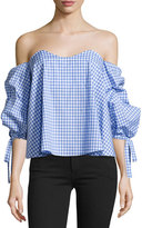 Thumbnail for your product : Caroline Constas Gabriella Off-The-Shoulder Gingham Bustier Top