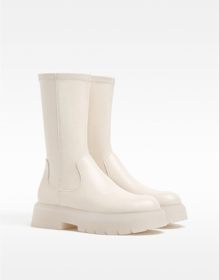 Bershka pull on chelsea boots in beige with clear sole - ShopStyle