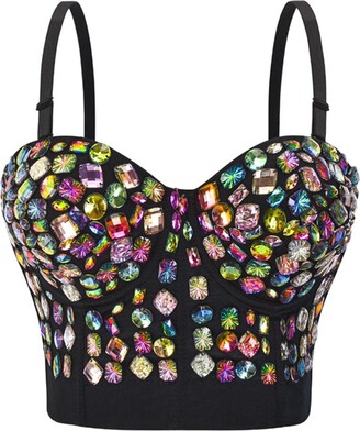 Pearl Top for Women Sexy Halter Neck Backless Beaded Bralette Crop Top  Sparkly Crystal Tank Top Mesh Sheer Rhinestone Bustier