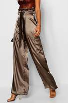 Thumbnail for your product : boohoo Satin Paperbag Utility Wide Leg Pants