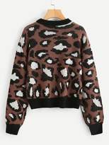 Thumbnail for your product : Shein Contrast Trim Leopard Sweater