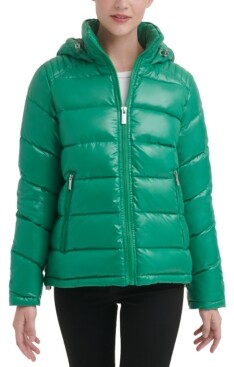 kelly green puffer coat