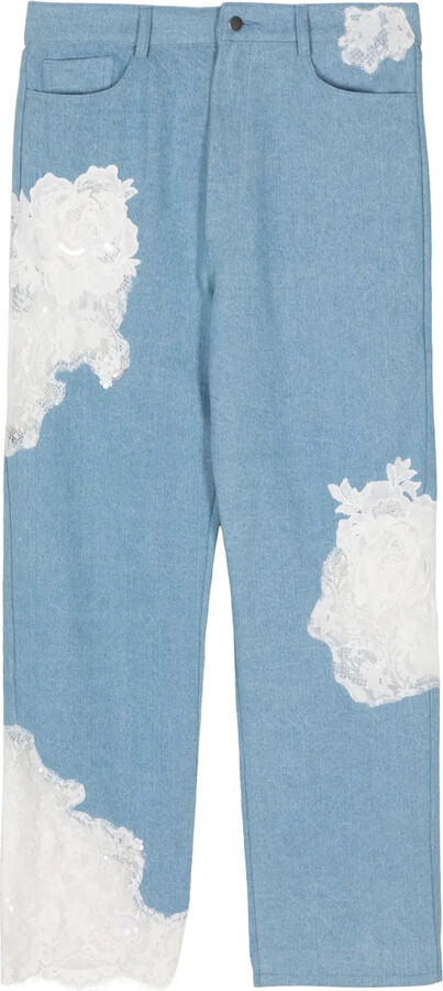 Collina Strada Floral Lace Detailing Cotton Jeans