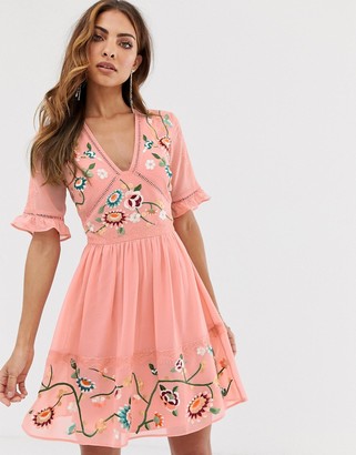 embroidery mini dress