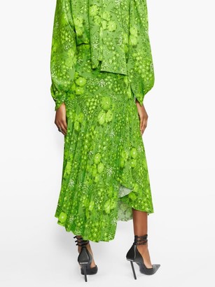 Balenciaga Asymmetric Poppy-print Crepe Midi Skirt - Green
