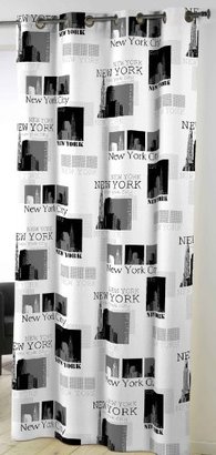 Camilla And Marc Douceur d'Intérieur 1603786 Eyelet Curtain 140 x 240 cm Microfibre New York Print Black / White