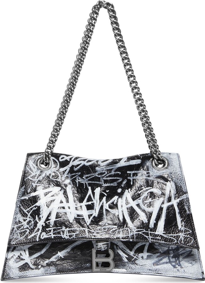 Balenciaga 2022 Medium Crush Graffiti Shoulder Bag