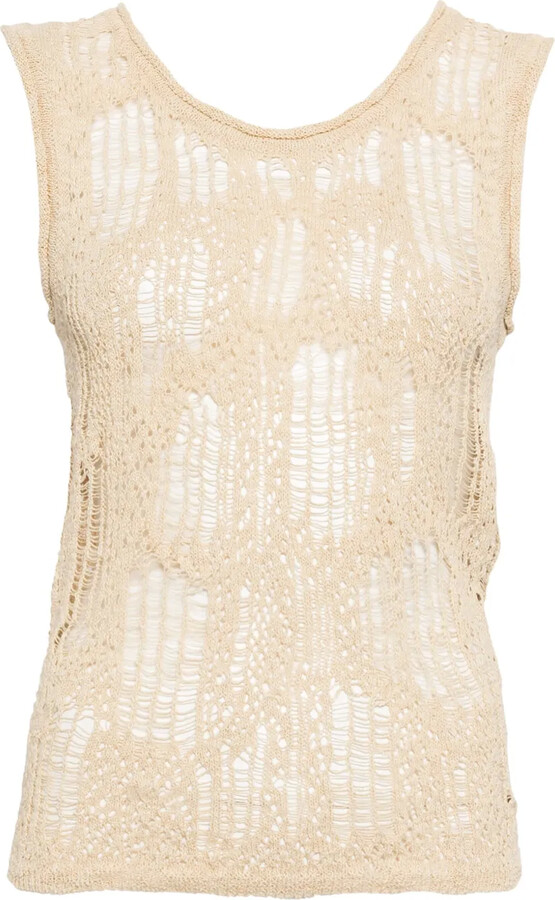 System Distressed Open-Knit Top