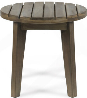 Ebern Designs Durable Acacia Wood Outdoor Side Table With Classic Slat Design Perfect For Patio And Backyard Use
