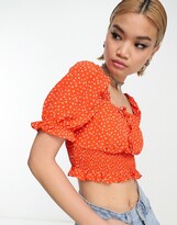 Thumbnail for your product : Glamorous shirred milkmaid blouse in red orange daisy
