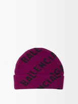 Thumbnail for your product : Balenciaga Logo-jacquard Wool-blend Beanie Hat - Dark Purple