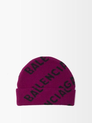 Balenciaga Logo-jacquard Wool-blend Beanie Hat - Dark Purple