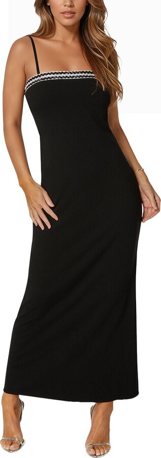 Bebe Diamond Trim Rib Maxi Dress