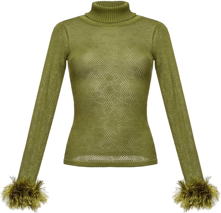 ANDREEVA Green Knit Turtleneck With Handmade Knit Details ShopStyle