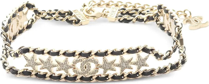 Chanel Pre Owned 1986-1988s CC Crystal Star leather choker necklace