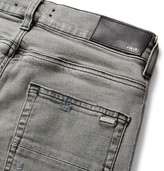 Thumbnail for your product : Amiri Skinny-Fit Velvet-Trimmed Distressed Stretch-Denim Jeans