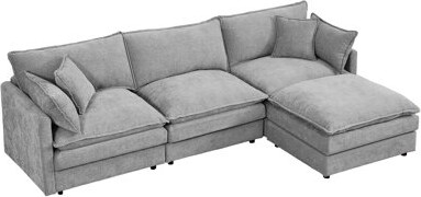 Latitude Run Spacious Grey Modular Sectional Sofa Chenille Upholstery L-shaped Couch With Movable Ottoman For Living Rooms