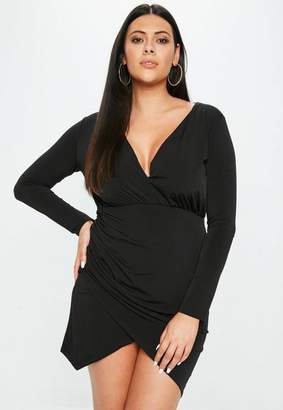 Missguided Curve Black Wrap Slinky Ruched Side Dress