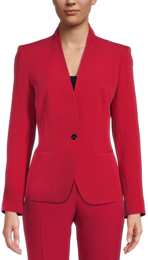 petite collarless blazer