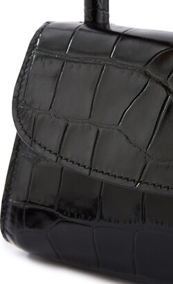 BY FAR Mini Black bag in crocodile embossed leather