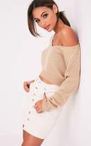 Thumbnail for your product : PrettyLittleThing Raspberry V Neck Off Shoulder Knitted Cropped Jumper