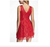 Thumbnail for your product : Express Red Lace Double V-neck w/Pink Belt Fit Flair Skater Dress Size 8 NEW $88