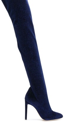 blue jean over the knee boots