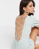 Thumbnail for your product : ASOS DESIGN seersucker lace up back playsuit in mint