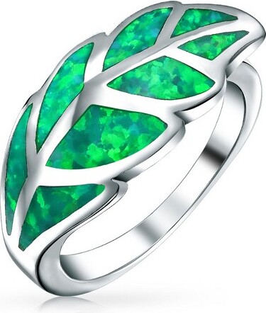 Bling Jewelry BlingJewelryNatureLeafGreenCreatedOpalLeafBandRing.925SterlingSilverSize-7