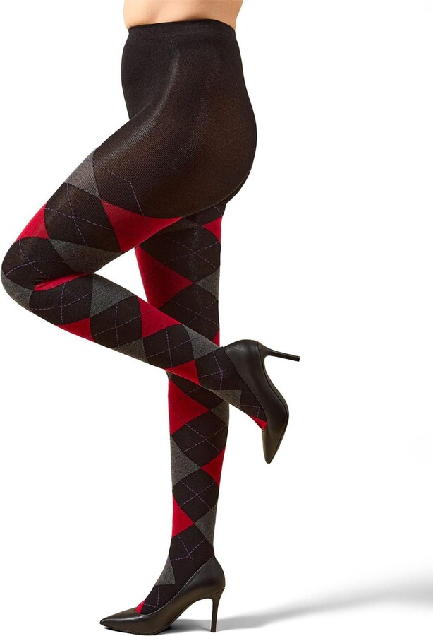 Me Moi MeMoi Women's Textured Argyle Patterned Sweater Tights - Black/Red