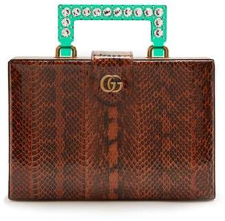 Gucci Broadway Embellished Perspex Handle Snakeskin Bag - Womens - Brown