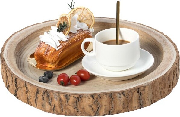 Vintiquewise VintiquewiseWoodTreeBarkIndentedDisplayTrayServingPlatePlatterCharger-14InchDia