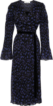 Diane von Furstenberg Ani Shirred Floral-print Silk-georgette Midi Wrap Dress