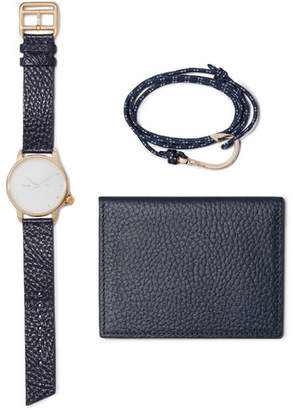 Miansai Gold-plated Watch, Cord Wrap Bracelet And Pebble-grain Leather Wallet Set