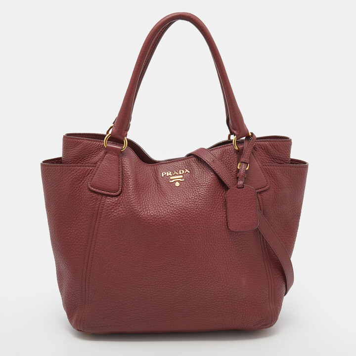 Prada Burgundy Vitello Danio Leather Side Pocket Shoulder Bag - ShopStyle