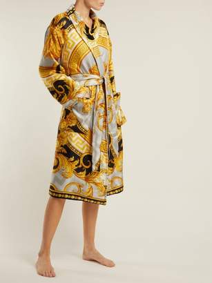 Versace La Coupe Des Dieux Baroque Print Silk Robe - Womens - Grey Gold