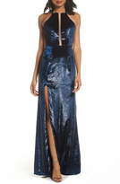 Thumbnail for your product : La Femme Open Back Textured Velvet Gown