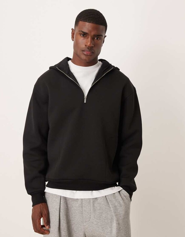 ASOS DESIGN heavyweight oversized half zip hoodie with funnel neck in black scuba-style fabric