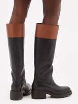 Thumbnail for your product : Tod's Logo-debossed Leather Knee-high Boots - Black Brown