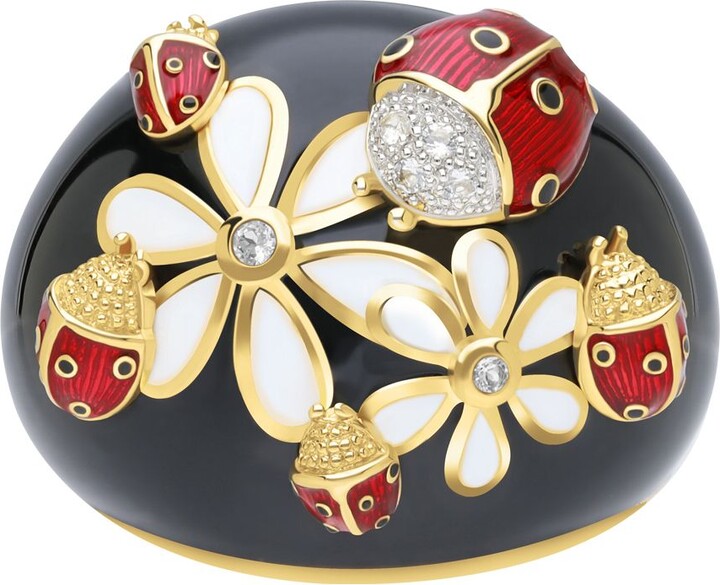 Ariva Fine Jewelry Ariva 18K Gold-Clad White Topaz Lady Bug Ring