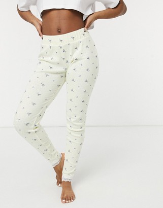 Loungeable pointelle lounge leggings with lace trim in ditsy foral