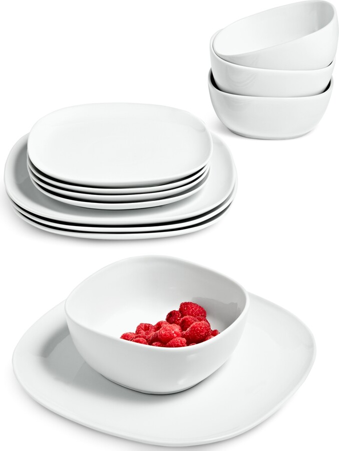 The Cellar Whiteware Soft Square 12Pc. Dinnerware Set, Service for 4