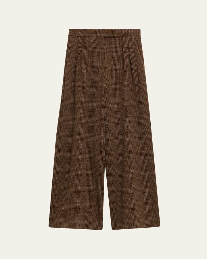 Max Mara Ponza Check Wool Pleated Wide-Leg Pants