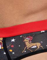Thumbnail for your product : ASOS Design DESIGN Christmas briefs with reindeer print in organic cotton