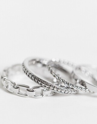 Topshop chain and bobble rings 5 x multipack in silver