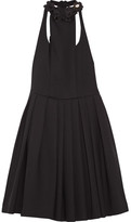 Thumbnail for your product : Fendi Embellished Floral-appliquéd Wool And Silk-blend Halterneck Dress - Black