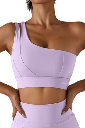 QINSEN Womens One Shoulder Yoga Bra Cutout Straps Athletic Sports Running Workout  Top - ShopStyle