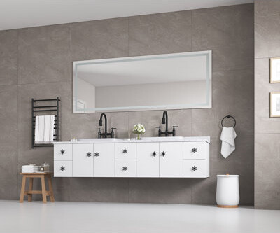GROUPES 84In. W Oversized Rectangular Framed LED Mirror Anti-Fog Dimmable Wall Mount Bathroom Vanity Mirror HD Wall Mirror Kit For Gym And Dance Studio 84Inch